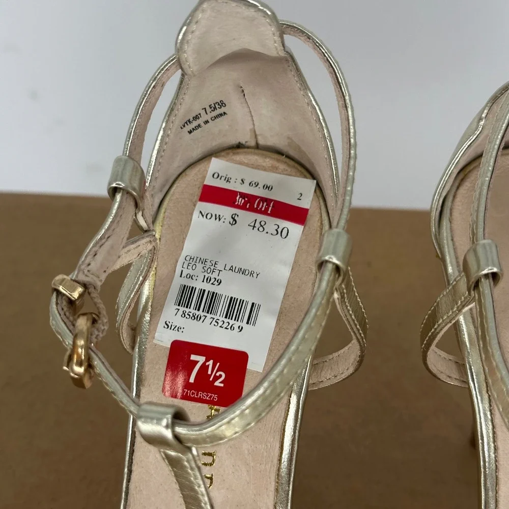 Chinese Laundry Lulus Leo Light T Gold Strap Dress Sandal Stiletto High Heel 7.5